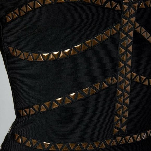 💋 BEBE Black Studded Bandage Bodycon Jumpsuit XS to S RARE 💋 - Picture 3 of 6